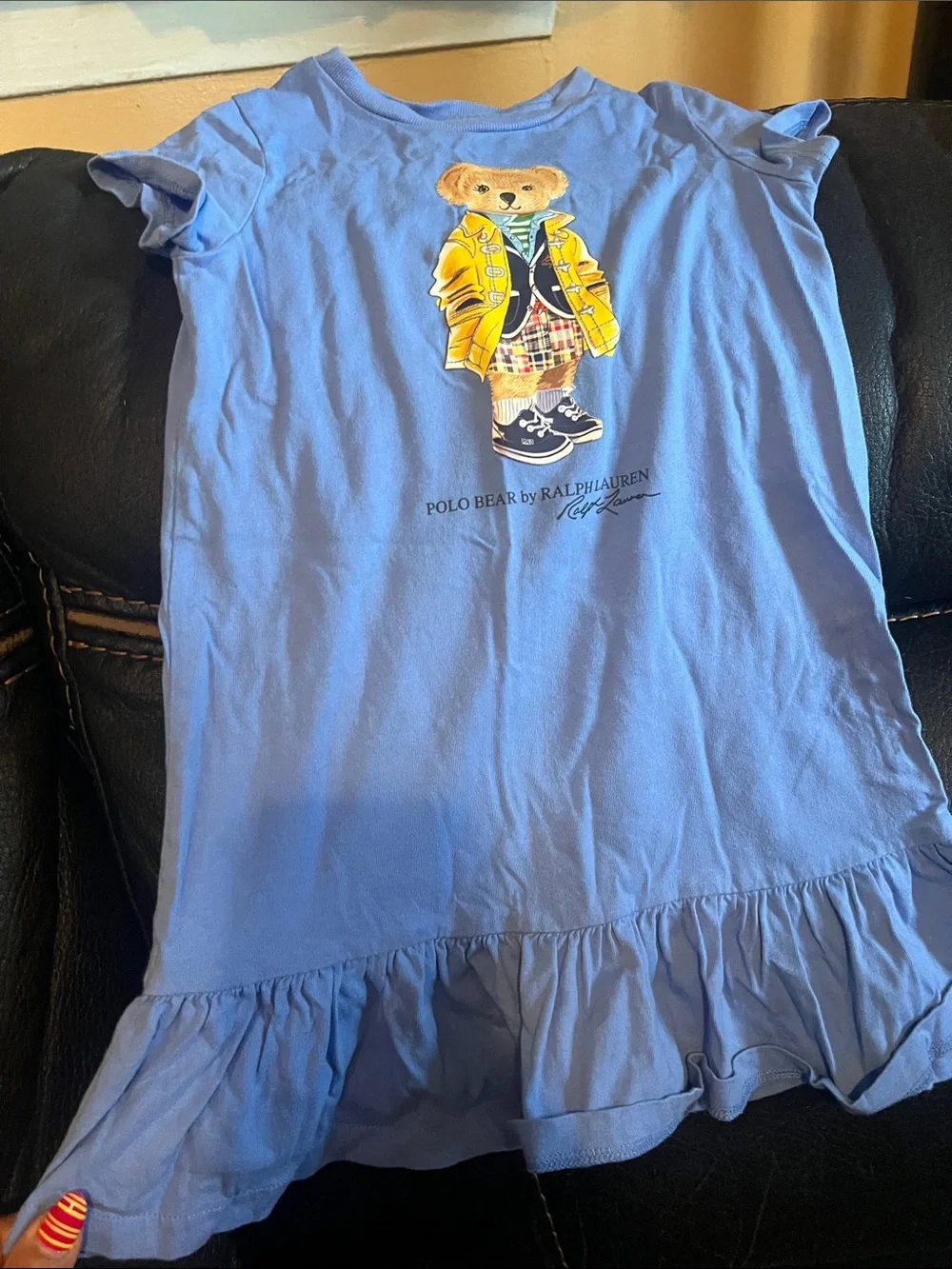 Ralph Lauren Blue Polo Bear Ruffle Tee Dress